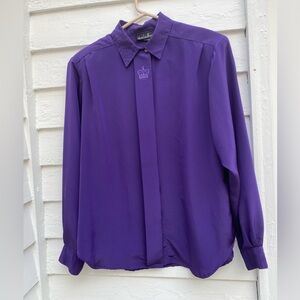 Vintage David Matthew Purple 👑 Hidden Button-Up Long Sleeve Collared Blouse